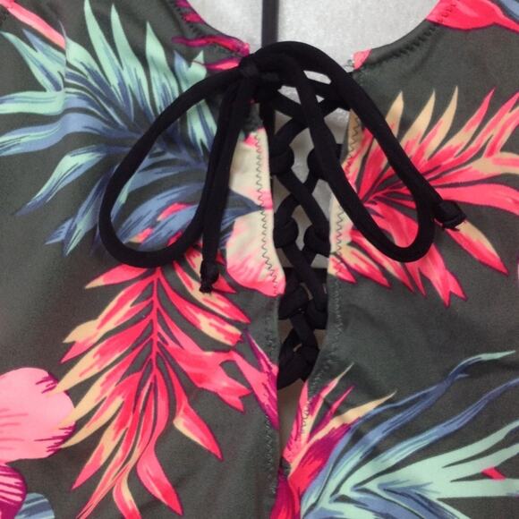 PINK Victoria Secret Lace Up Floral One Piece Swim Bathing Suit - Picture 3 of 8